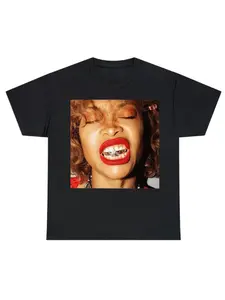Hip Hop Gold Tooth Lip T-Shirt, Trendy Urban Print, Tiktok Hot Hip Hop Streetwear, Casual Long Sleeve Slim Fit Top