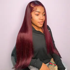 20-34 Inch 99J Burgundy Lace Front Wigs Human Hair 13x6 Body Wave/ Straight 180% Density Deep Red Colored Frontal Wigs Human Hair for Women Pre Plucked with Baby Hair