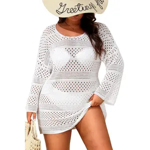 Yonique Plus Size Swimsuit Cover Up - Crochet Swim Cover Up Bathing Suit Short Sleeve Beach Dress