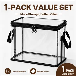 9-Piece Large-Capacity Transparent Thick Plastic Foldable Storage Bags with Hinged Lids - Durable Home Organization Containers for Household Use, Travel Essentials