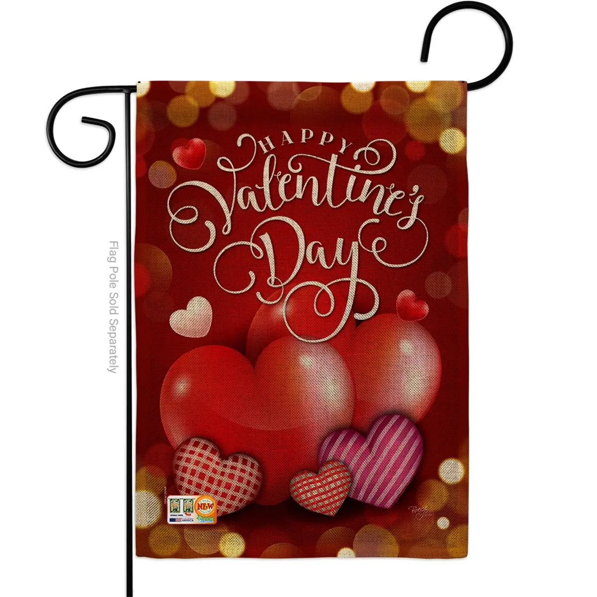 Breeze Decor Valentine's Heart Garden Flag - 13x18.5in Double Burlap Double-Sided Vertical Decor with Sleeve, Readable Text, Eco-Friendly Inks, Soft Touch, 0.17lbs for Indoor/Outdoor Use, Valentines, 0.17 Lbs, 13" X 18.5"