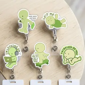 Meme Smiski Badge Reel, Cute Accessories, Funny Smiski Retractable Acrylic ID Name Tag Holder, Gift For Students, Teacher, Nurse