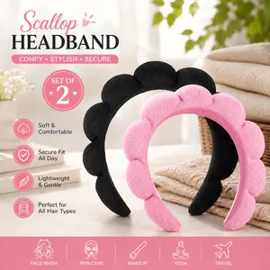 2 pack Spa Headbands for Washing Face or Facial, Set of 2 Skincare Headbands, Terry Cloth Headband Wash Combo Pack - Puffy Makeup Washing, Mask, Skin Treatment (Black & Pink)