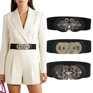 3 Packs Women's Vintage Wide Waistband Retro Buckle Elastic Stretch Waist Belt For Dresses
