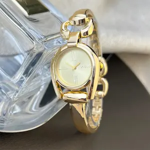 1piece gold women's horseshoe case Simple color dial Metal alloy strap Stylish quartz watch suitable for everyday wear
