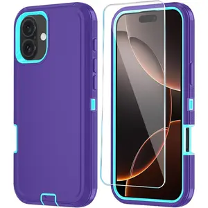 Phone Case for iPhone 16 Plus Case with HD Screen Protector, Heavy Duty Shockproof & DustProof & Dropproof 3-Layer Cover Phone Case for iPhone 16 Plus (6.7'') Protection Protective