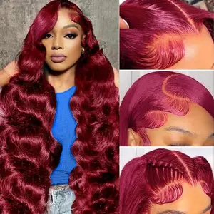 99j Burgundy 13x4 Lace Front Wigs Human Hair Wigs for Women Red Body Wave Glueless Lace Frontal Wigs Human Hair 180 Density Lace Frontal Wig Pre Plucked with Baby Hair