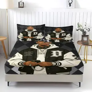 Diamond-patterned character bedspread with comfortable printed design, includes 1 fitted sheet and 2 pillowcases, cozy bedding, anti-slip dust cover suitable for bedrooms and guest rooms, ideal as gifts for children or adults