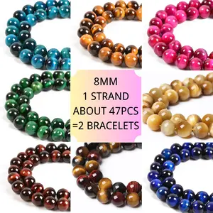Tiger's Eye ——8mm 1 strand(About 47pcs) DIY Crystal Beads (Can Make 2 Bracelets) Every order come with strings, spacers, charms, needles!