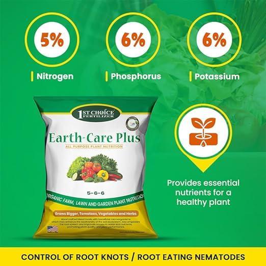 Earth-Care Plus 5-6-6 Organic Fast Acting Fertilizer for All Purpose - Water-Soluble Plant Food for Vegetables, Trees, and Flowers - Boost Growth for Lawns, & Gardens