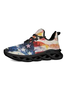 Exclusive Recommendation Unique Print Flag Sneakers, Fashionable Patriotic Trend, Classic Thick Sole, Comfortable Breathable Design
