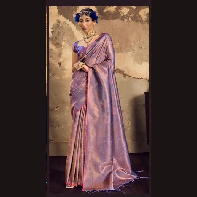 Rajbeer Kalaa Ruby Handloom-Woven Silk Saree with Matching Blouse Piece