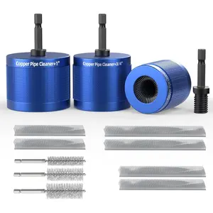 1/2",3/4" & 1" Copper Pipe Cleaner Kit for Drill,6 Brush Blades(3 pre-Installed + 3 backups) & 3Pcs ID Wire Bore Brush for Drill,Plumbing Tools for Plumber,Battery Terminal Brush for Battery Posts