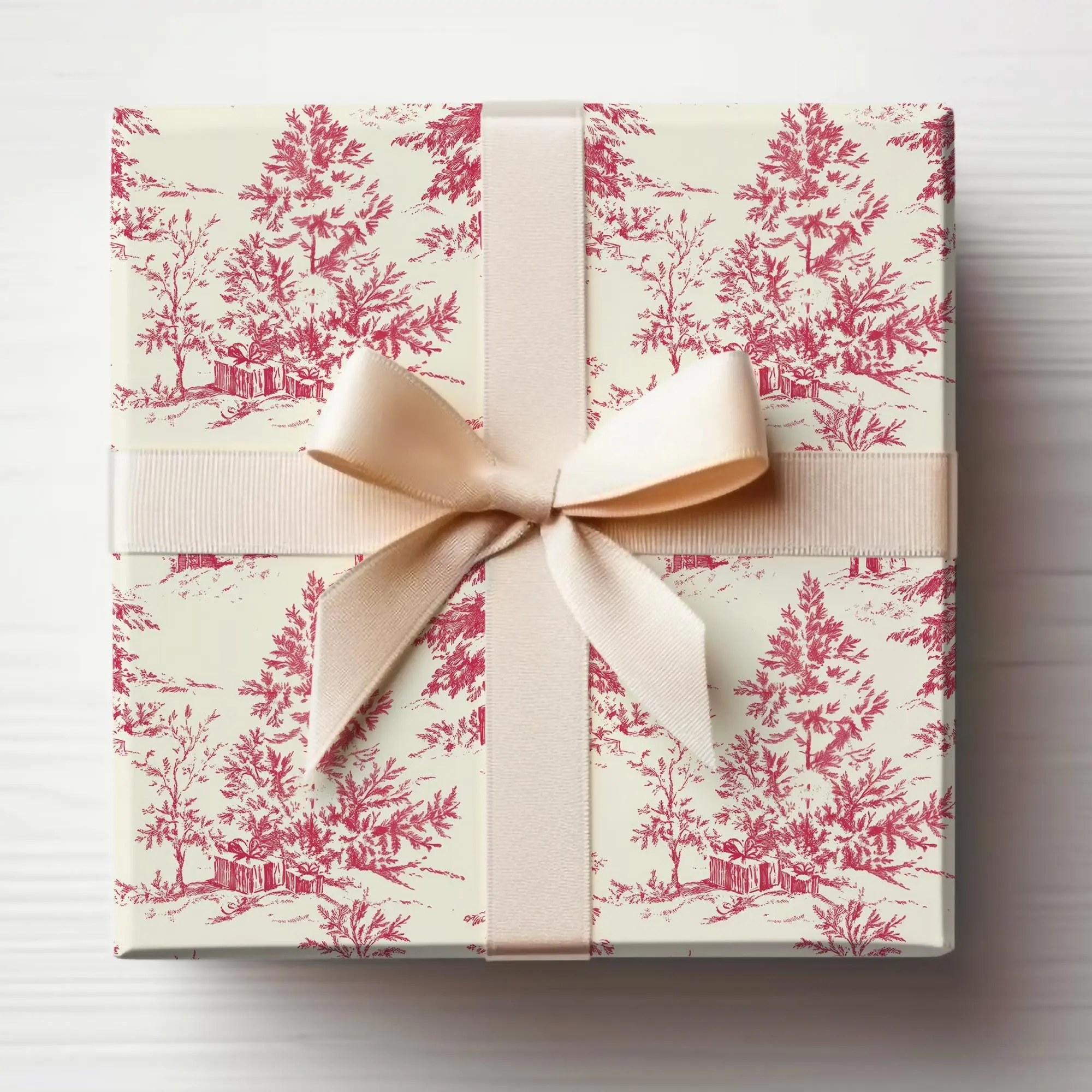 Vintage Christmas Tree Wrapping Paper Red and White Christmas Gift Wrapping Roll Vintage Style Xmas Wrapping Paper Roll
