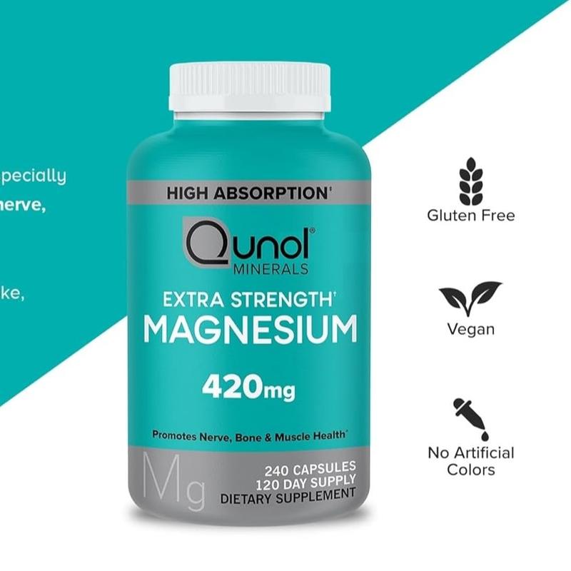 Qunol Extra Strength Magnesium 420 mg, 240 Capsules Dietary Edible Supplement Fitness Healthcare Milk