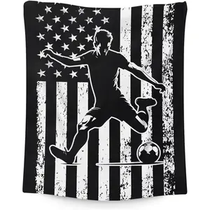 Soccer Plush Throw Blanket - 152Cm×127Cm（50X60in）) & 101Cm×76Cm（30X40in）) - Comfy Soft Kids Boys Decor for Couch Bed, Ideal for Reading, Studying, Watch Party, Home Gifts