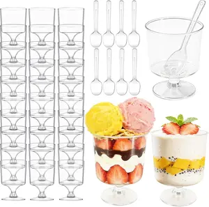 60 Pcs 5oz Clear Plastic Dessert Cups with Spoons Mini Parfait, Appetizer, Shooter & Tasting Cups for Mousse, Cheesecake, Pudding, Yogurt, Fruit, Party & Catering (60 Cups + 60 Spoons)