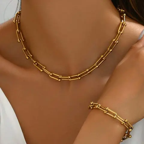 Simple Chain Necklace & Bracelet, Fashion Jewelry Sets for Party, Daily Clothing Decor, Trendy All-match & Exquisite Jewelry for Birthday Gift, Necklace Bracelet Set, Necklace And Bracelet Set