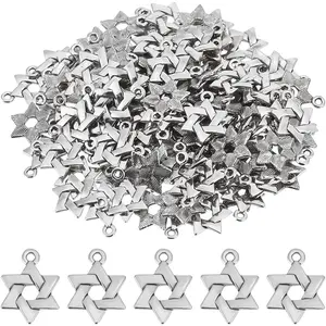 1 Box 120 count Star of David Charms Bulk Magen David Star Charm Six Points Stars Alloy Retro Tibetan Silver Hexagram Lucky Charms for Jewelry Making Supplies DIY Necklace Bracelet Earrings