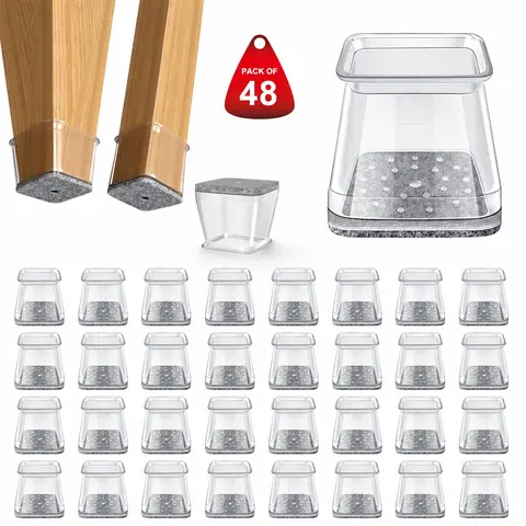 Summervibes Square Chair Leg Floor Protectors for Hardwood Floors, Non-Slip Silicone Felt Furniture Pads, Clear Rubber mat  Chair Leg Caps & Sliders, L Size (Fit 1"-1.42") covers Floor Protection