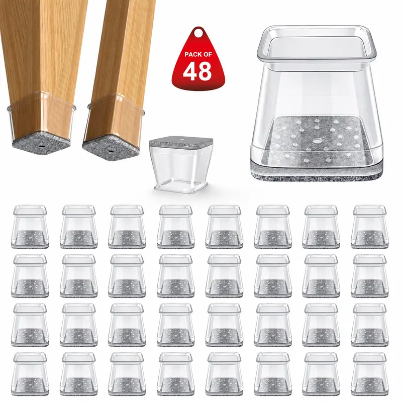 Summervibes Square Chair Leg Floor Protectors for Hardwood Floors, Non-Slip Silicone Felt Furniture Pads, Clear Rubber mat  Chair Leg Caps & Sliders, L Size (Fit 1"-1.42") covers Floor Protection
