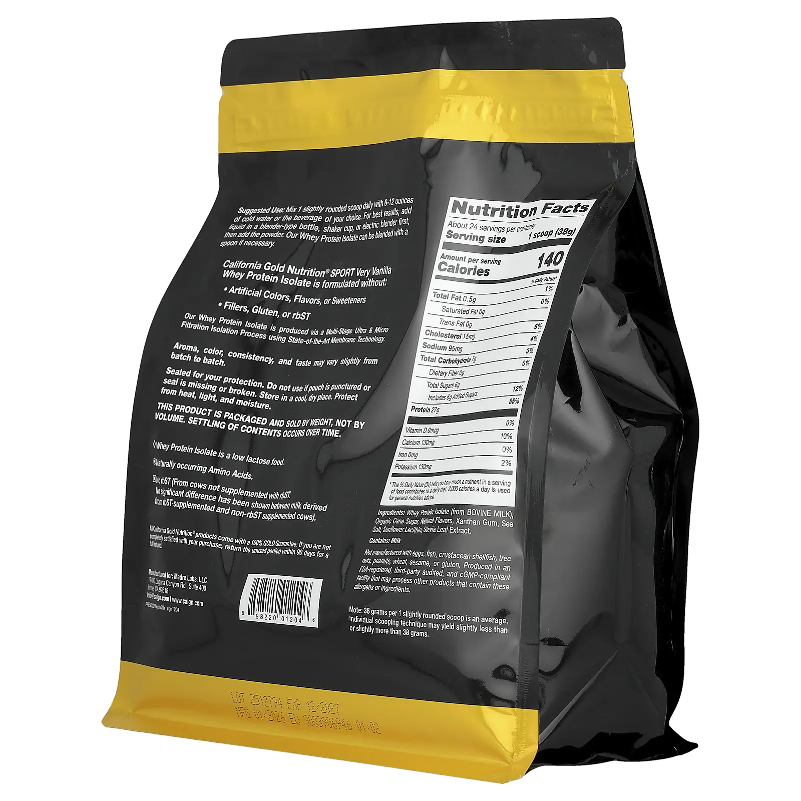 California Gold Nutrition Sport, Whey Protein Isolate with Organic 
