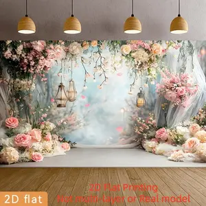 2D Flat Banner Vintage Floral Wedding Banner, Delicate Flowers on Polyester Backdrop, Perfect for Maternity Shoots, Party Room, Home, Farm, Garden & Courtyard Decor
