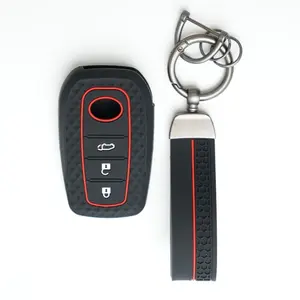 Diamond Pattern Silicone Key Fob Cover with Keychain for Toyota Corolla Cross/RAV4/Highlander/bZ3/Prado | 2-3 Button Remote Key Protector | Durable Shockproof Scratch-Resistant Protective Shell | Anti-Drop Key Case for Car Key