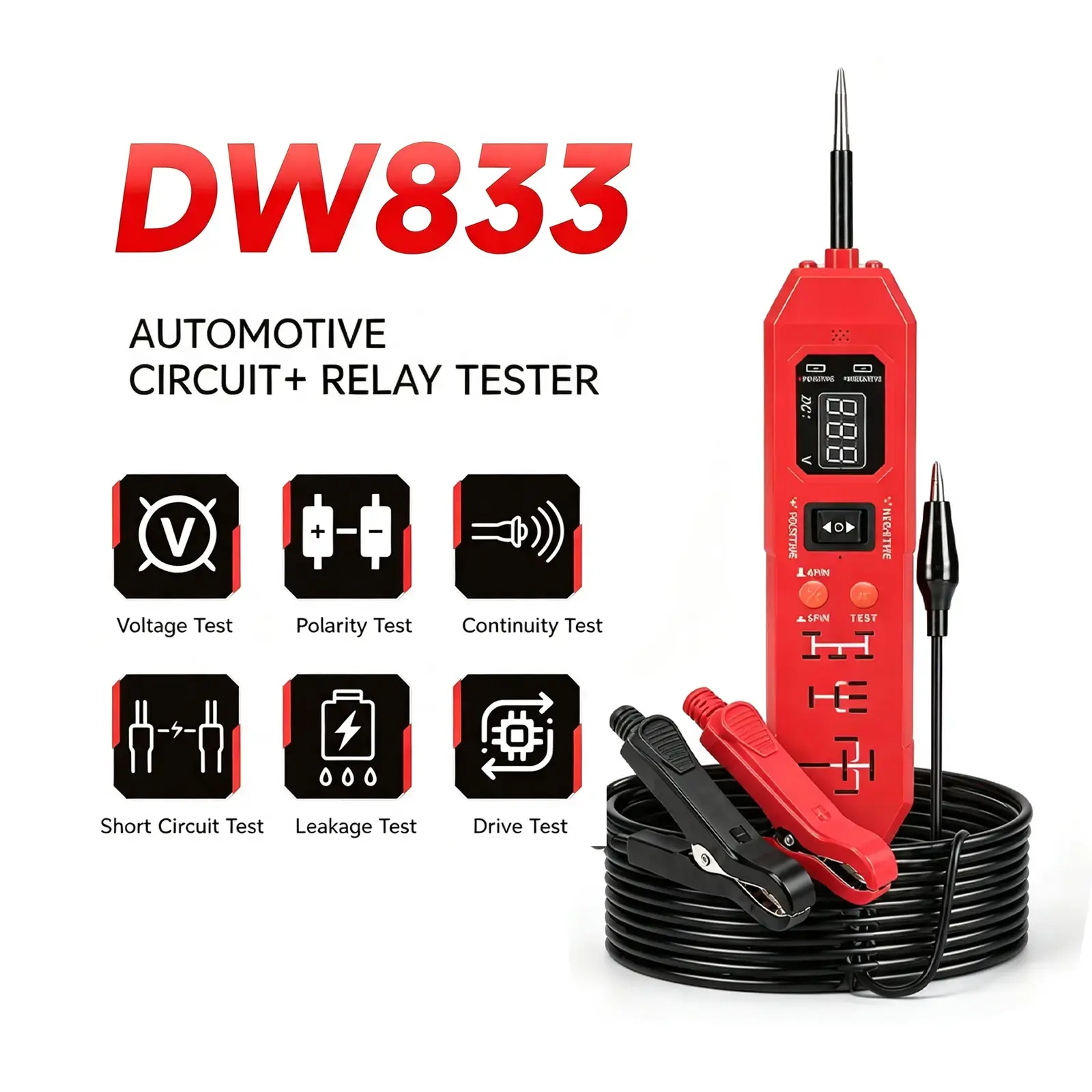Automotive Circuit & Relay Tester,12V/24V Vehicle Electrical Diagnostic Probe,Voltage Polarity Continuity Short Circuit Detector for Auto Repair