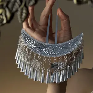 Miao Ethnic Style Silver Crescent Hairpin Sparkling Light and Agile for Spring Cosplay Cheongsam Hanfu