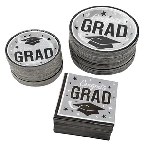 Bulk 300 Pc. Silver Congrats Grad Graduation Party Disposable Tableware Kit for 100 Guests