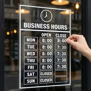 2 sets of transparent UV-resistant self-adhesive window stickers, suitable for glass doors-vinyl opening/closing time stickers, including Bai Mo, can be peeled off and pasted immediately, suitable for retail stores, offices and commercial places.