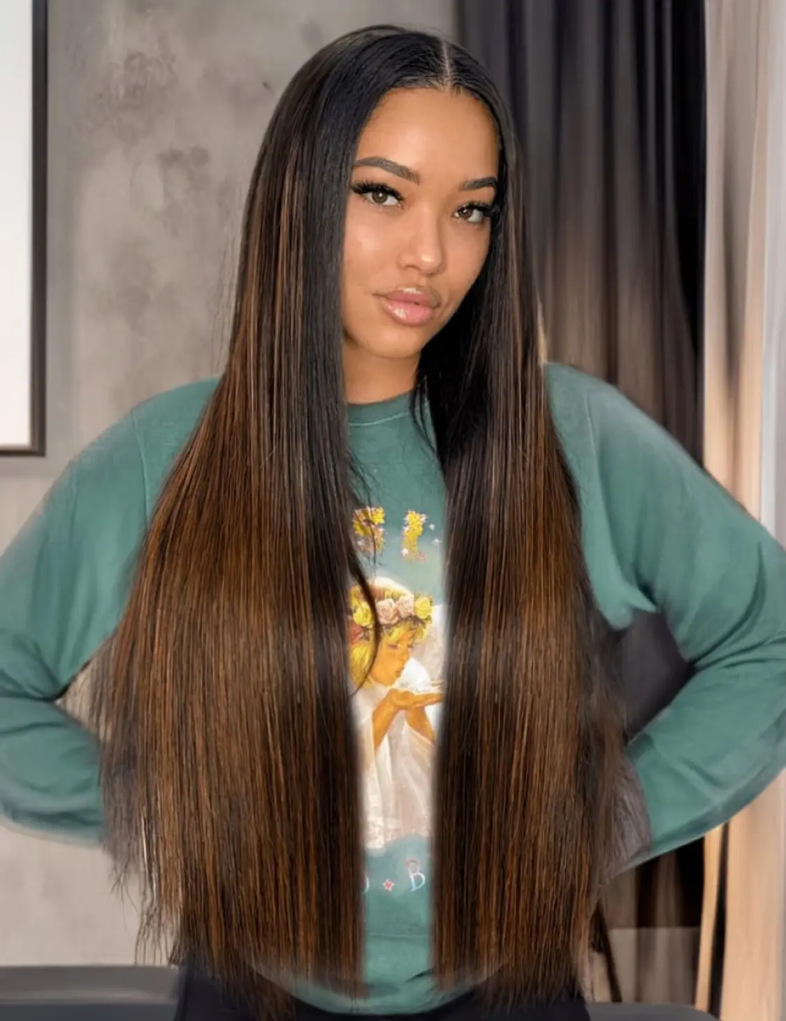 Lushlanes Glueless Straight U Part Wig for Beginners with Brown Highlights 150