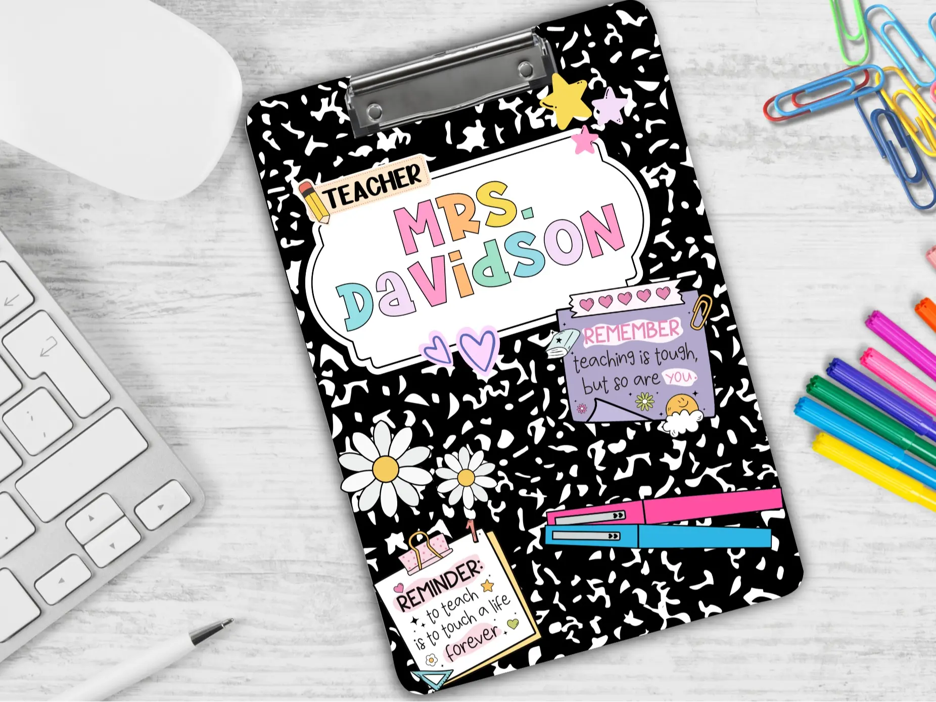 Personalized Teacher Clipboard - Custom Composition Notebook Clipboard for Teachers, Ideal for Back to School Gifts