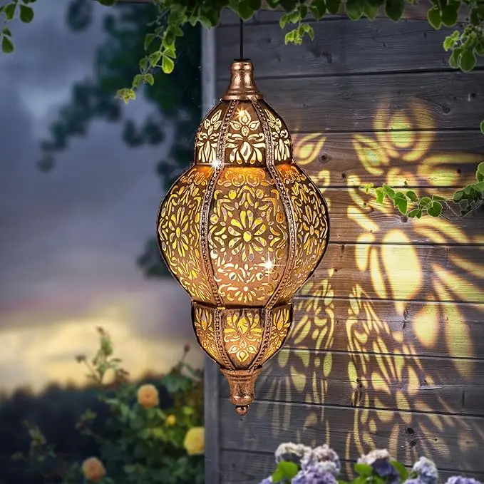 Hanging Solar Lantern, Outdoor Garden Decoration, Decorative Waterproof Moroccan Solar Lantern Lights, Outdoor Decoration, Suitable for Patio Deck Porch Backyard Decoration, Gardening Gift for Mom