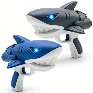 Summer Super Water Gun，Stylish Electric Shark Water Blaster, full auto rapid spray, bright LED light nozzles, big easy-refill tank, steady water flow, great for beach, pool, family gatherings and gifts for children.