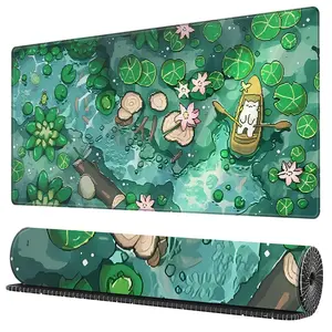 BHJLAXR Cartoon Pond Pattern Mouse Pad, Extended Large Gaming Mouse Pad, Non-slip Rubber Base Mousepad, Desk Keyboard Mat for Home Office