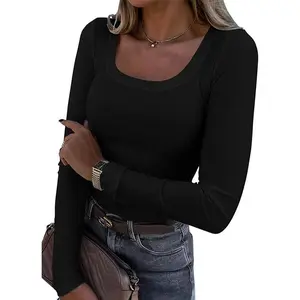 Womens Long Sleeve Scoop Neck Ribbed Knit Fitted Casual Tops Tee Slim Basic Shirts Womenswear Knitwear Minimalist fall sweaters