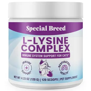 L-Lysine for Cats and Kittens – Cat Supplement for Immune, Respiratory & Eye Support – Lysine Powder with Prebiotics, Bone Broth, Krill, & DMG for Sneezing, Vision, Immunity – 120 Scoops