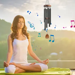 Large Aluminium Wind Chimes 26" to Create a Zen Atmosphere Suitable for Outdoor, Garden, Patio Decoration. Classic Black Wind Chime with Wind Catcher Suitable as A Gift for Mom Neighbor Unisex