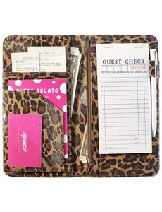 Server Book for Waitress Book with Zipper Pocket, 5x9 Leopard  Closure Server Wallet with  Pocket and Zipper Pouch, Restaurant Waitstaff Organizer Fit Server Apron