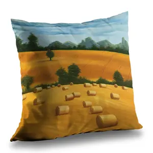 360 Stand 14x14 in. Poly Twill Rustic Green Throw Pillow - Twill Weave, Country Vibe, Farmhouse Look, Hay Bale Fields Nature Scene, Indoor/Outdoor Home Decor, Includes Insert (Model C1PT1414RKE94N), 14-Inch Standard Pillows
