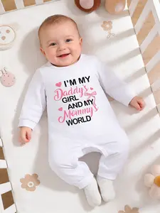 Cute Baby Boys and Girls Casual with Letter Print, Long Sleeve Bodysuit for 1 to 18 Months, Comfortable Fall and Winter Wear