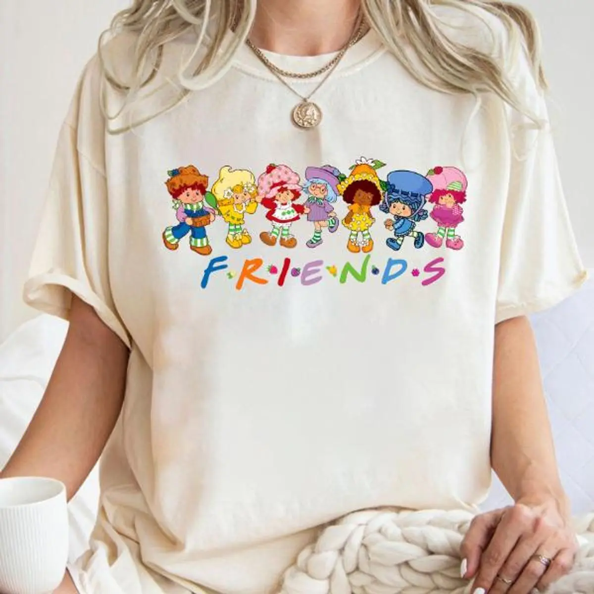 Vintage 80s Cartoon Besties Shirt Retro Strawberry Shortcake With Friends Shirt Graphic Tee Cute Nostalgic Gift For Her Trendy Coquette Clothes, Unisex Sweater Pullover Tee