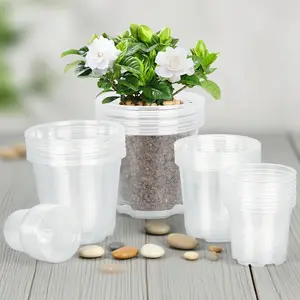 Clear Nursery Pots for Plants, (45 Pack 7+6+5+4+3 Inch or 15 Pack 7/6/5/4/3 Inch) Clear Plastic Plant Pots with Drainage Holes, Transparent Variety Pack Flexible Garden Pot for Outdoor Indoor, Seed Starting Pots
