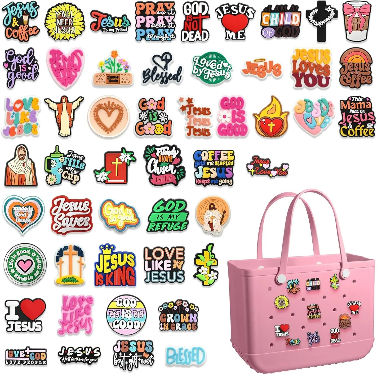 50Pcs Cute Charms for Bogg Bag Accessories Set - Silicone Decoration Inserts for Bitty Tote, Women and Girls Rubber Beach Bags