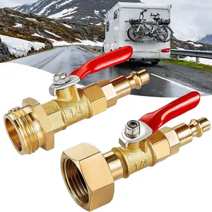 2PCS Brass RV Winterize Blowout Adapter, 1/4 Inch Male Quick Connecting Plug &3/4 inch Male GHT Thread &1/4 Inch Ball Valve for Winterize RV Boat Camper Trailer