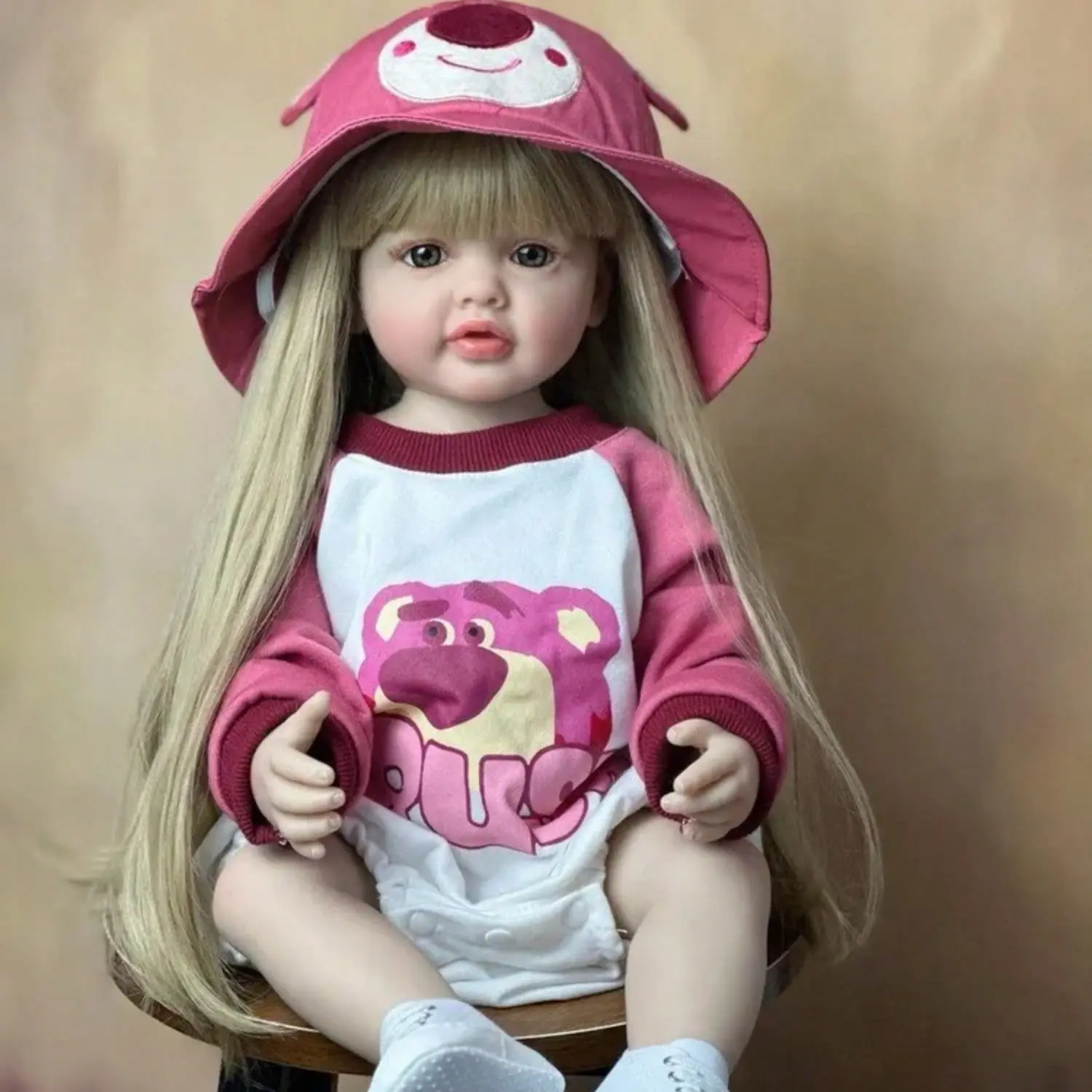 GUESSBELLY 55cm 22inch Lifelike Reborn Baby Girl Doll Full Vinyl Body Long Hair Princess Toddler Baby Toy Birthday Gift