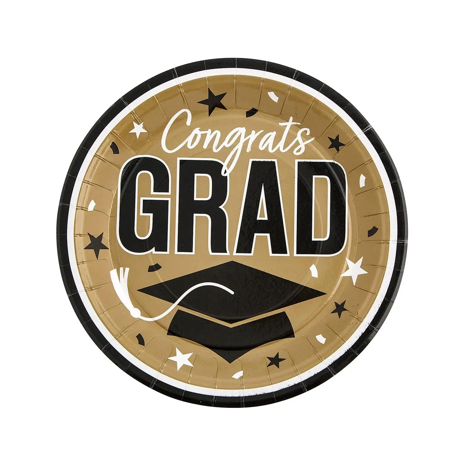 9" Graduation Party Gold Congrats Grad Round Paper Dinner Plates - 25 Ct.