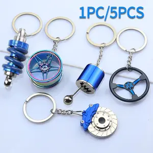 Creative Car Accessories Keychain for Auto Enthusiasts, Metal Keychain with Piston, Turbo, Wheel HUB, Gear Shift, Shock Absorber, Steering Wheel, Brake Disc